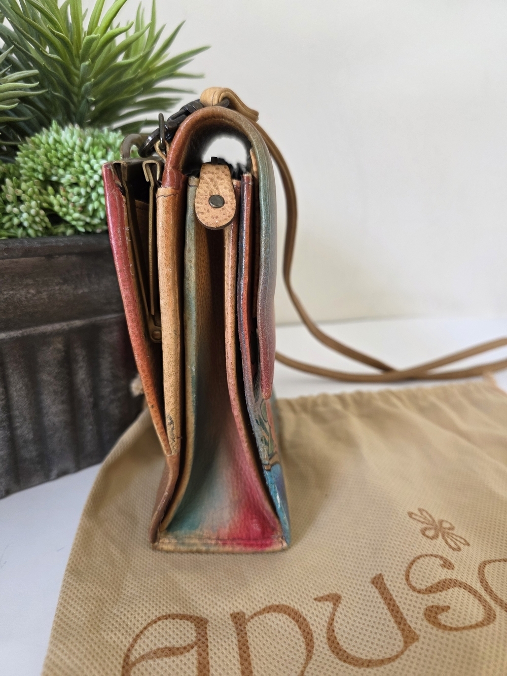 Anuschka Hand Painted Leather Crossbody Bag Butterfly Floral Mini Purse Clutch - Picture 13 of 16